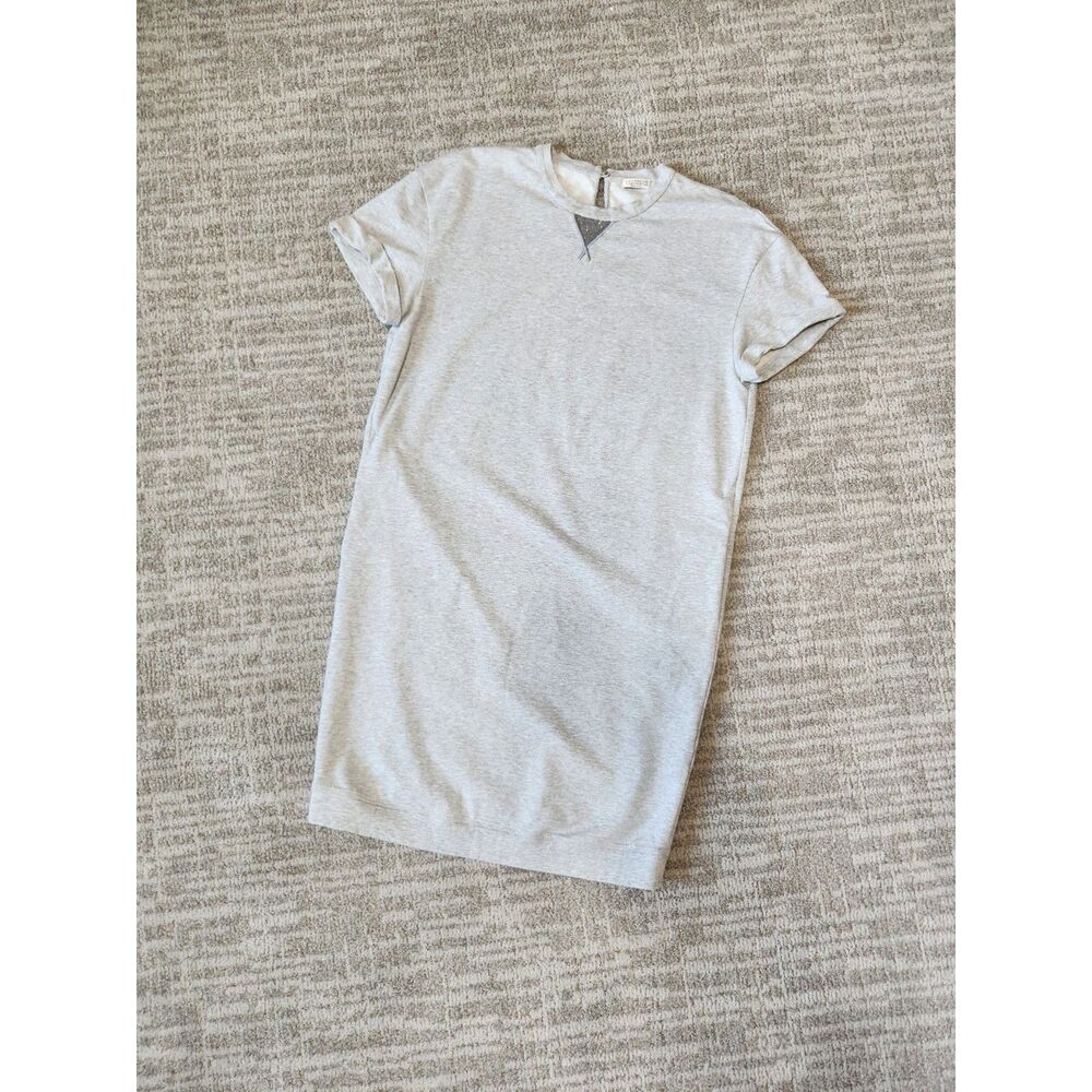 Brunello Cucinello Gray Monili Bead French Terry Cotton Shift T-shirt Dress L